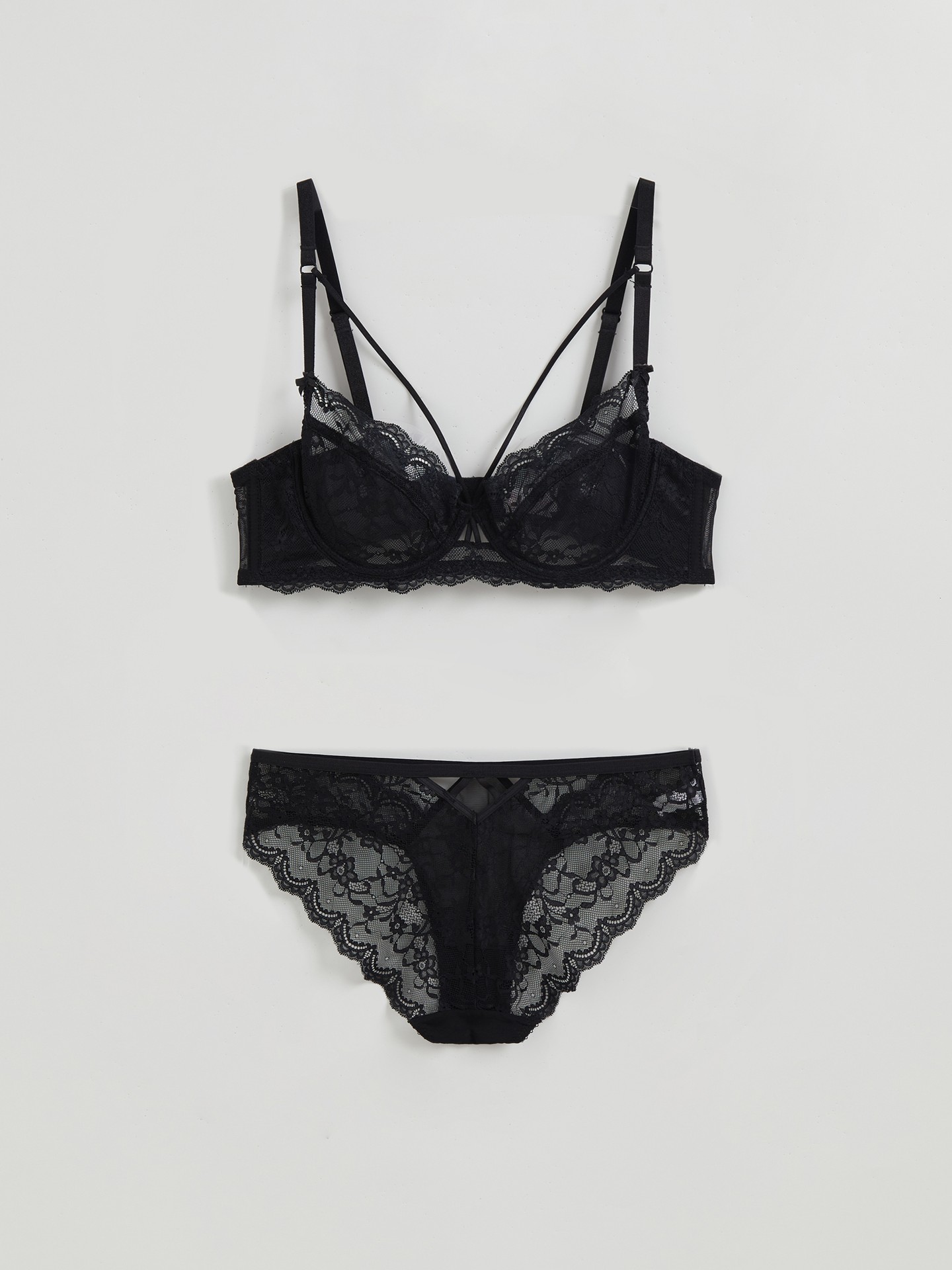 Conjunto de sutiã e calcinha de nylon lace up, Urbanic