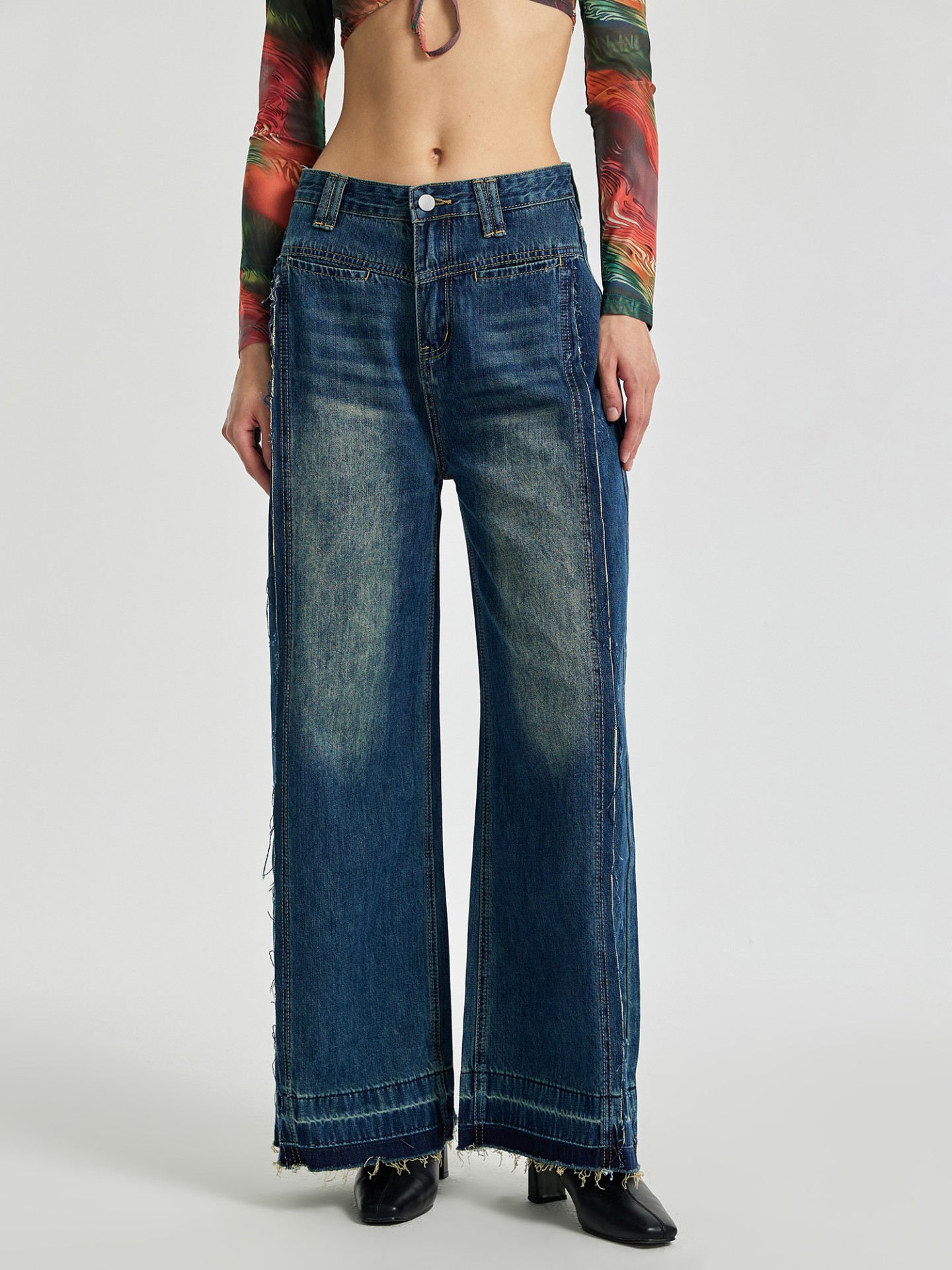 Jeans reto cintura alto de algodão, Urbanic