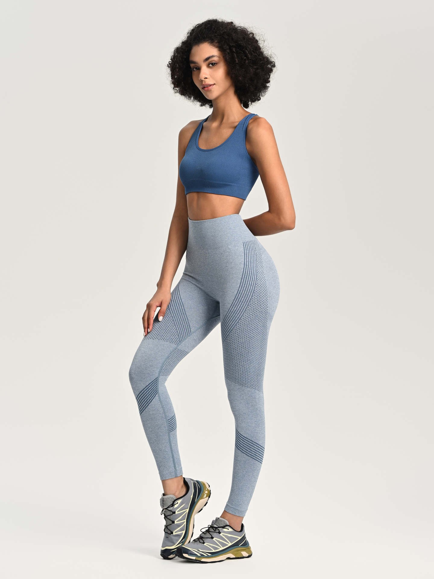 Calça legging esportiva listrada sem costura, Urbanic