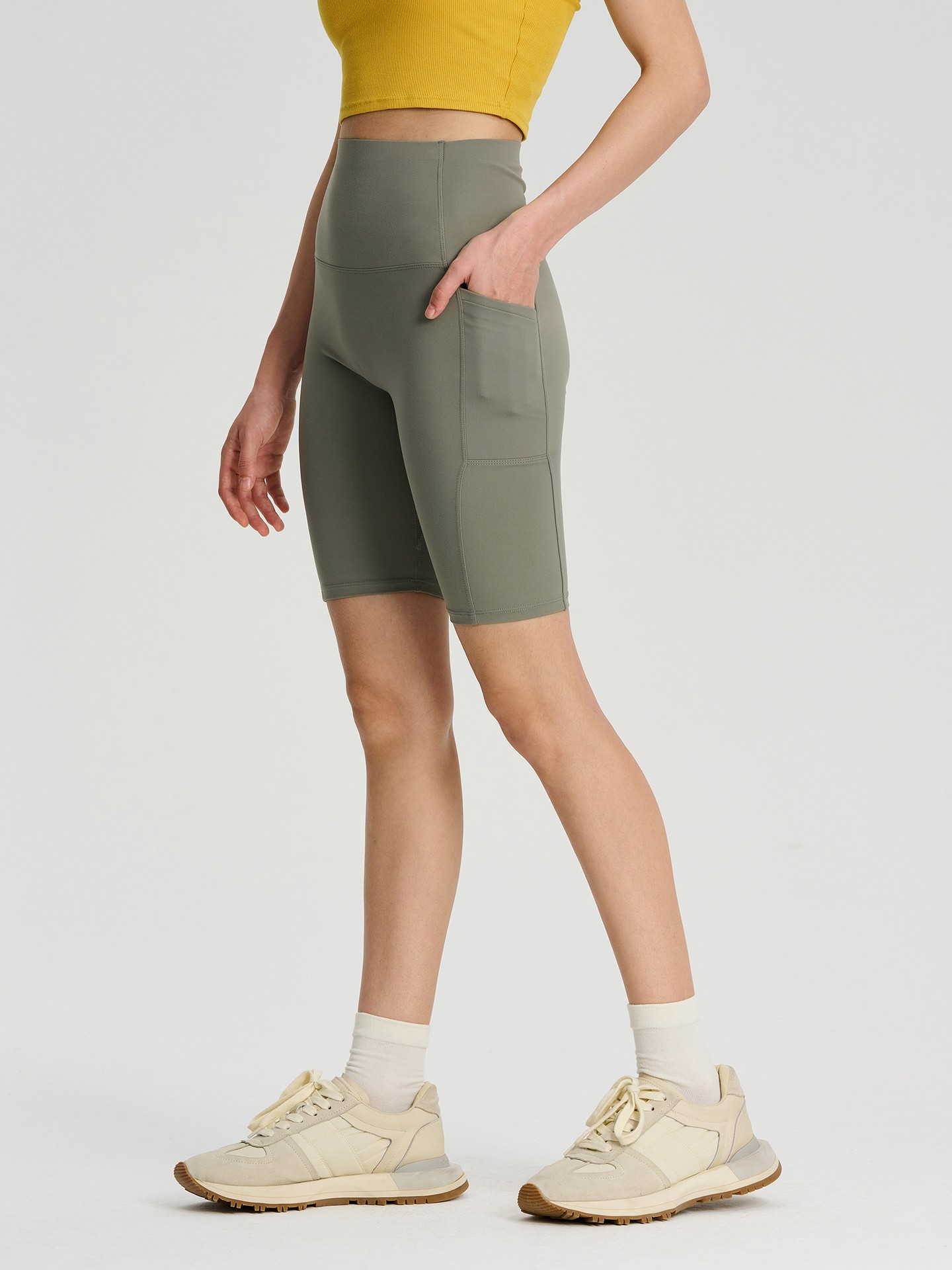 Shorts de ginástica curto cintura alto de nylon, Urbanic