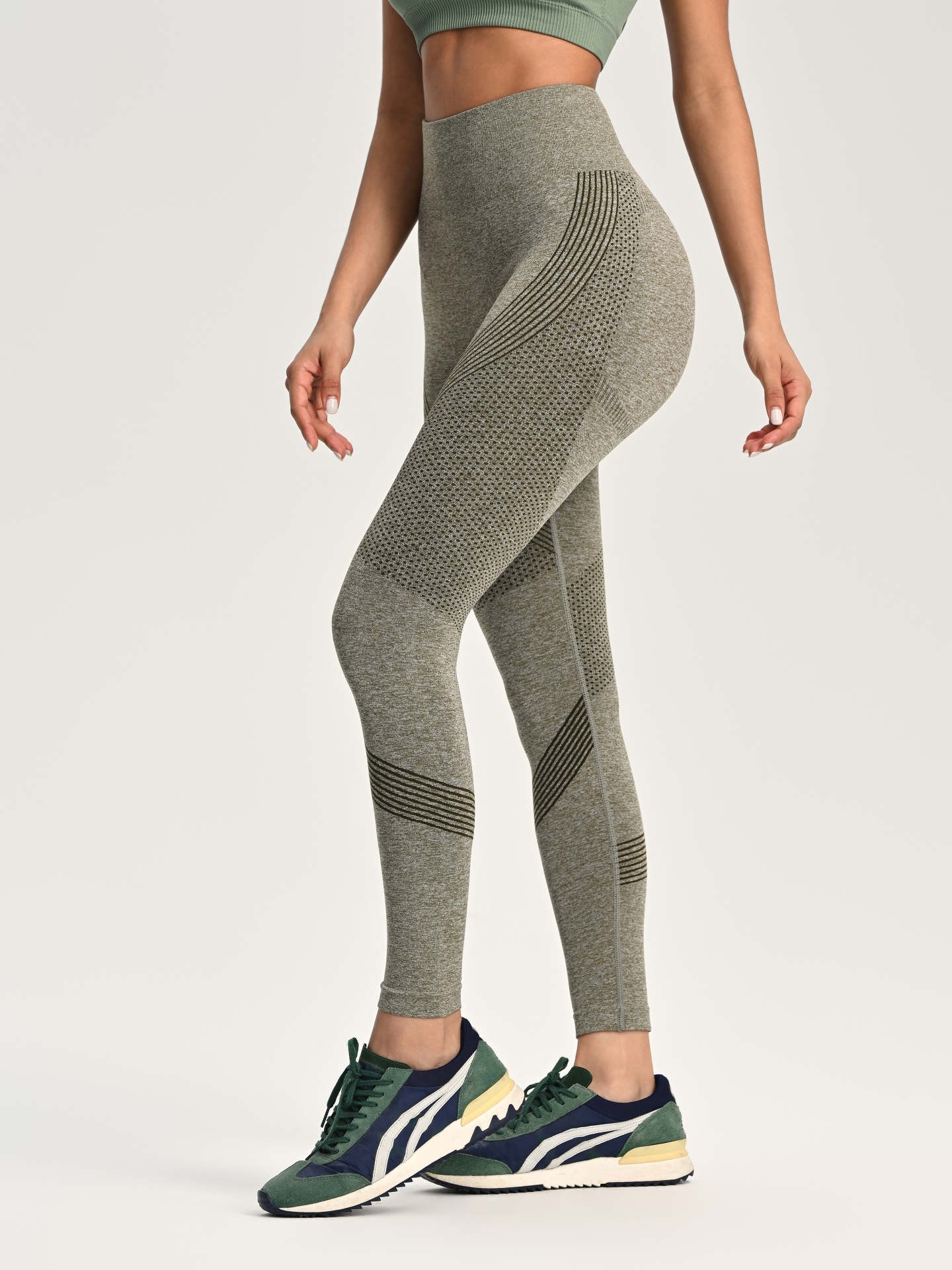 Calça legging esportiva listrada sem costura, Urbanic