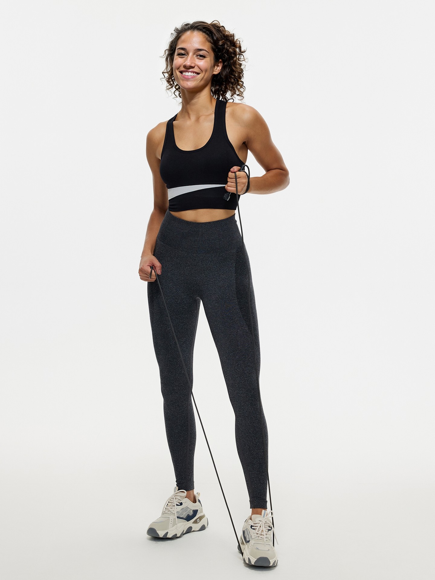 Calça legging esportiva listrada sem costura, Urbanic