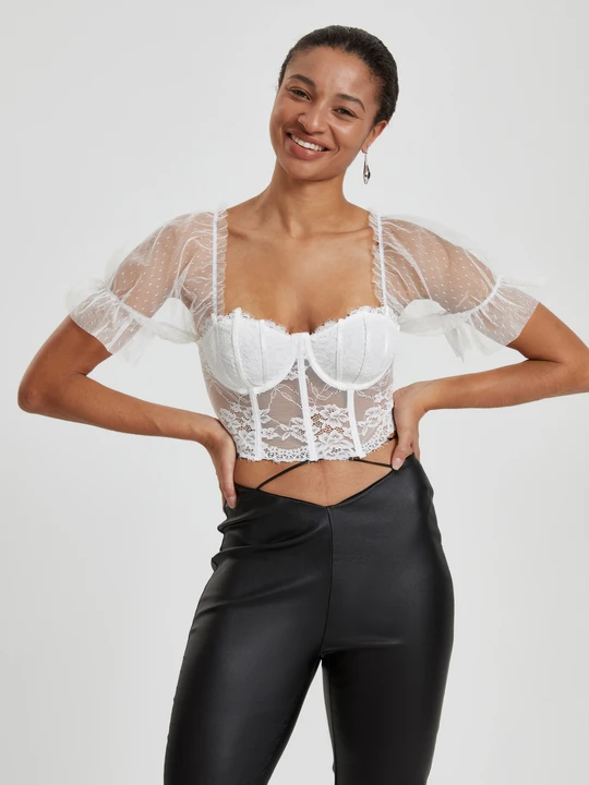 Blusa de pulôver cropped manga curta de poliéster